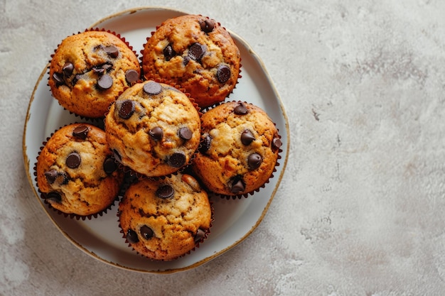 Chocoladeschilfermuffins op grijze plaat