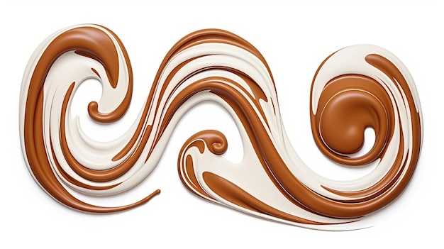 Chocoladesous set geïsoleerd Chocolade swirl op witte bovenkant Chocoladesiroop abstract patroon vlak gelegd