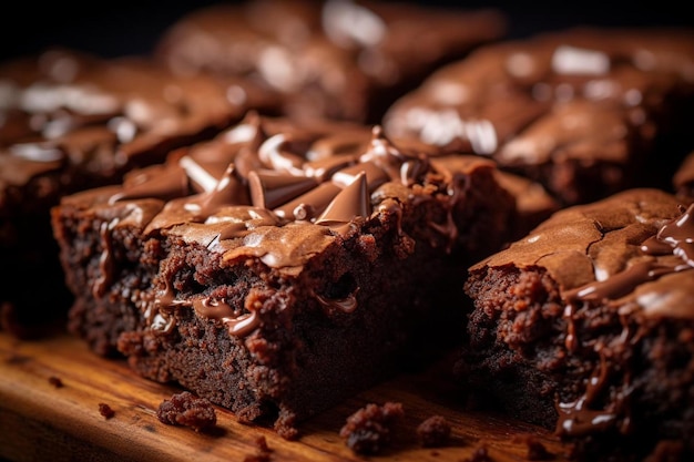 chocoladetaart met chocolade op een houten dienblad.