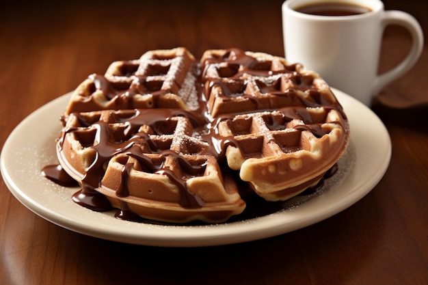 Chocoladewafels met een kopje latte.