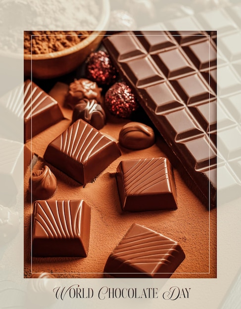 Foto carta di sfondo di cioccolato poster a4 stampabile giornata mondiale della cioccolata