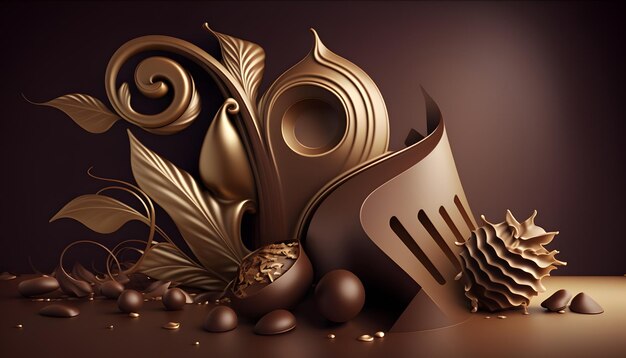 A chocolate background with chocolates and a spatula