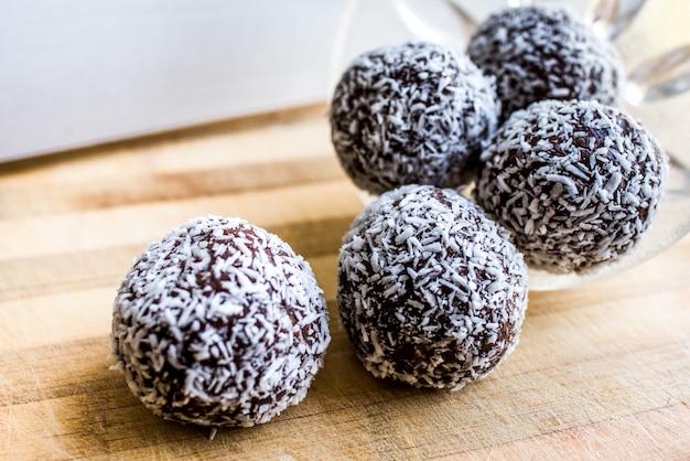 Chocolate balls with coconut chips