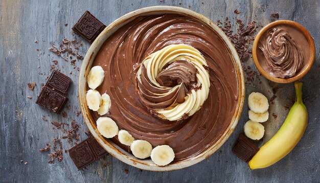 Photo chocolate and banana cream swirl top view