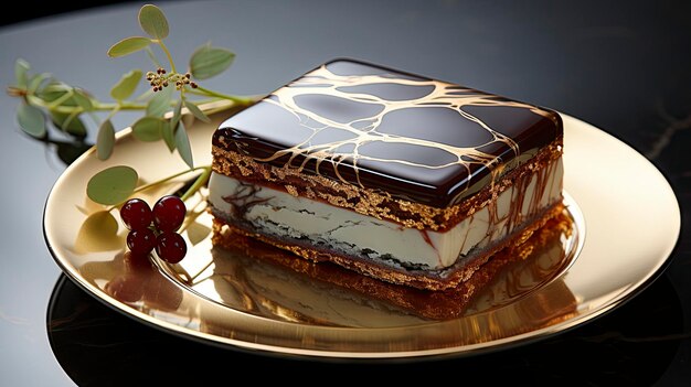 Photo a chocolate bar is on a plate with a piece of chocolate.