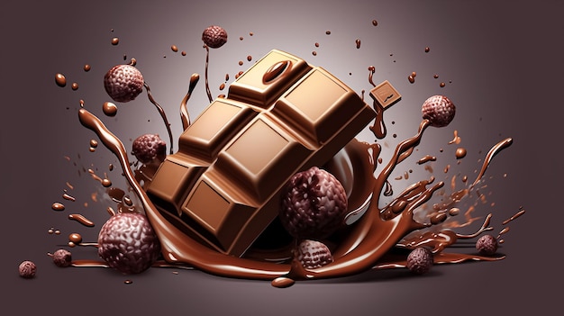 A chocolate bar is poured into a splash.