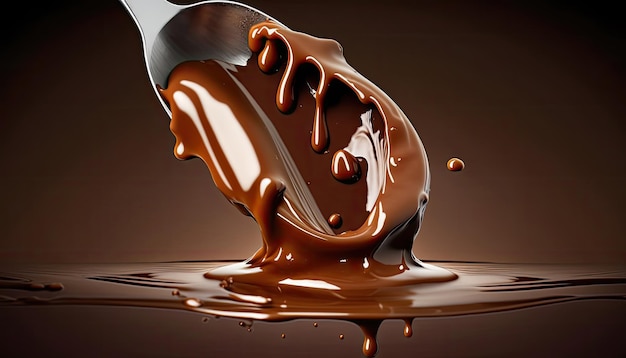 A chocolate bar is poured into a spoon.