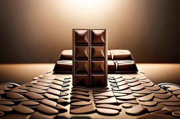 A chocolate bar is on a table with the word chocolate on it.