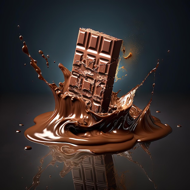 Chocolate bar splashing and melting generative ai