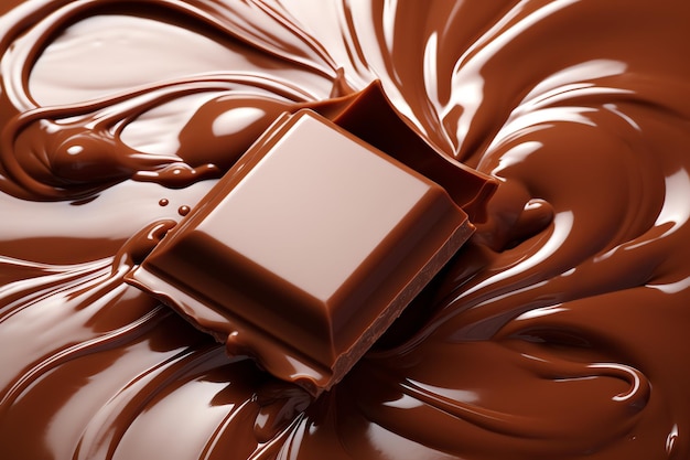 A chocolate bar in a swirl of liquid