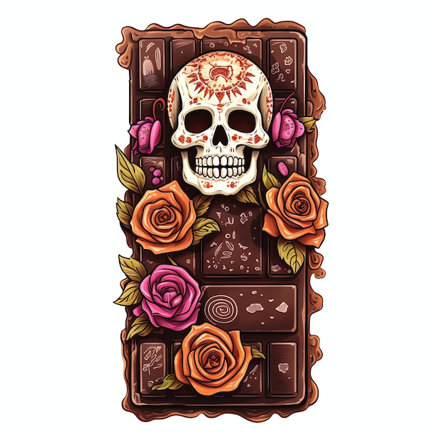 Photo chocolate bar tableta de chocolate mexican dia de muertos day of the dead watercolor