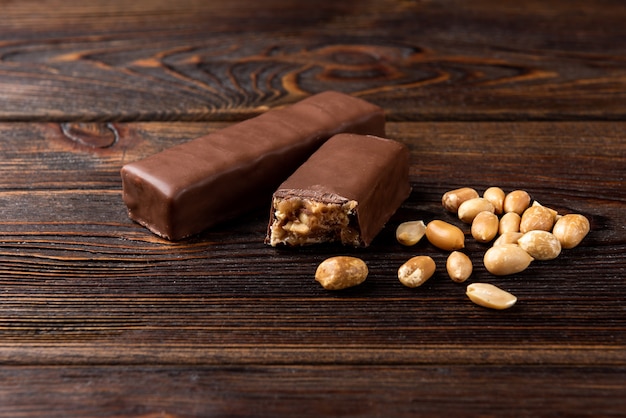 Chocolate bar with caramel and peanut