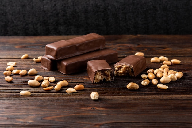 Chocolate bar with caramel and peanut