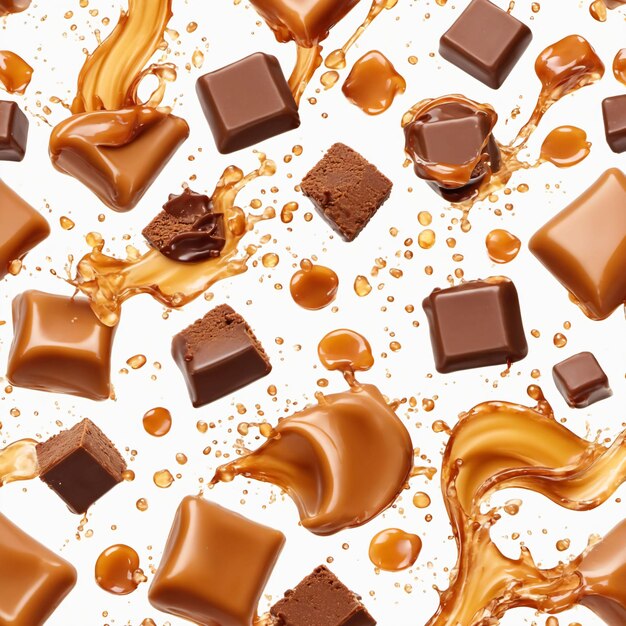 Foto barretta di cioccolato con caramello sapore dolce wafer croccante cioccolato e caramello splash