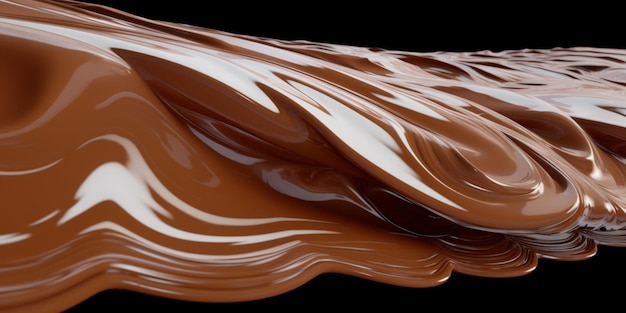 A chocolate bar with a dark background and a swirl of chocolate.