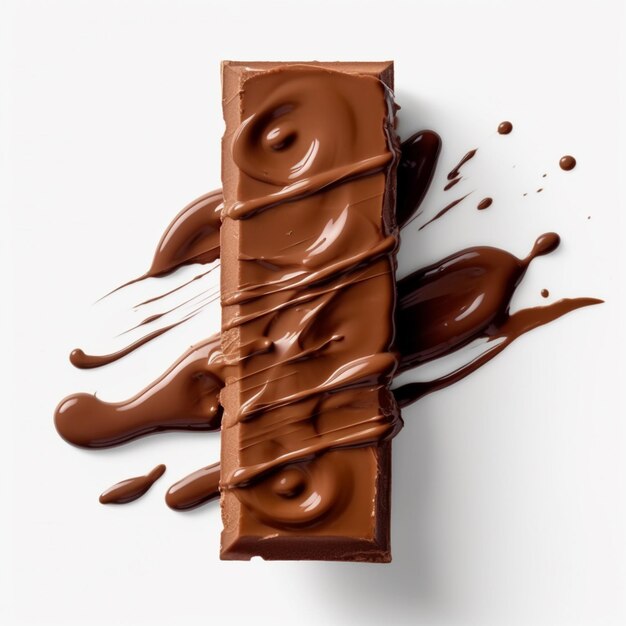 Chocolate bar with melted chocolate on white surface with chocolate sauce generative ai