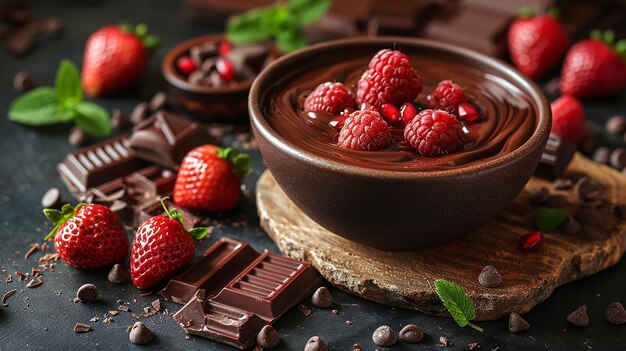 Photo chocolate bar with raspberries and chocolate on a table