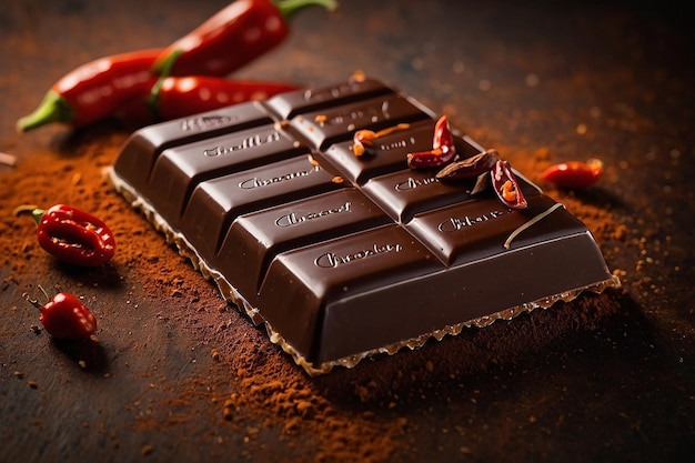 Photo a chocolate bar with a spicy chili kick