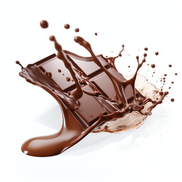 Chocolate bar with splash on white background