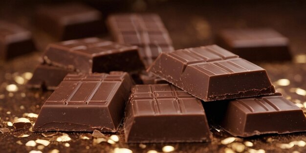 Фото Шоколадные батончики на темном фоне с золотыми конфетами