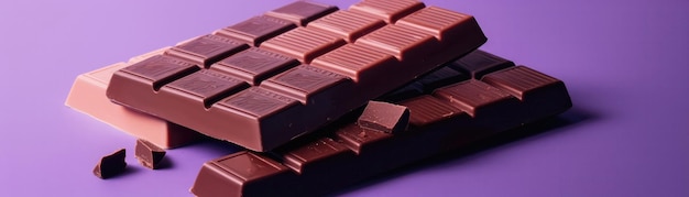 Chocolate Bars Standing On Gradient White Purple Background Wide Panoramic Generative AI