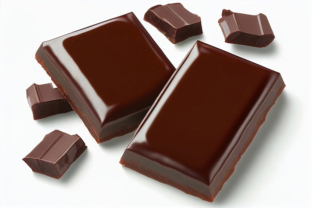 Chocolate bars on a white background with one in the middle and one in the middle.