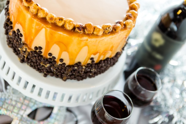 Chocolate beer and wine pairings. heavenly hazelnut torte with wine for celebrating new year