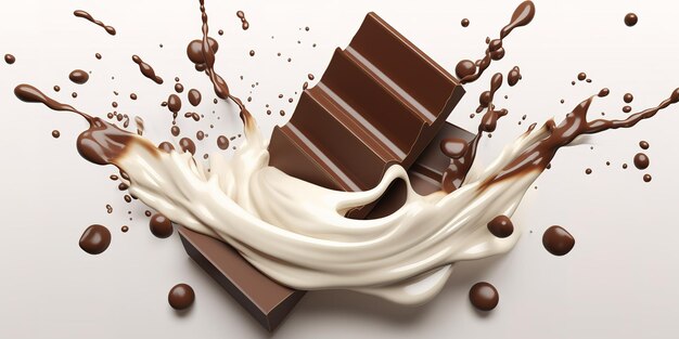 Chocolate blocks fall into liquid white milk can be used as an advertising design element for your