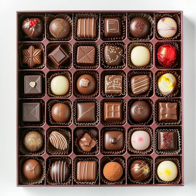 사진 많은 초콜릿이 들어있는 초콜릿 상자