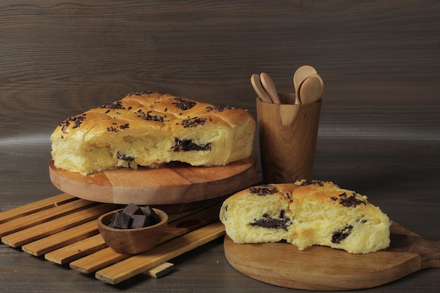 Chocolate bread on wooden cutting board