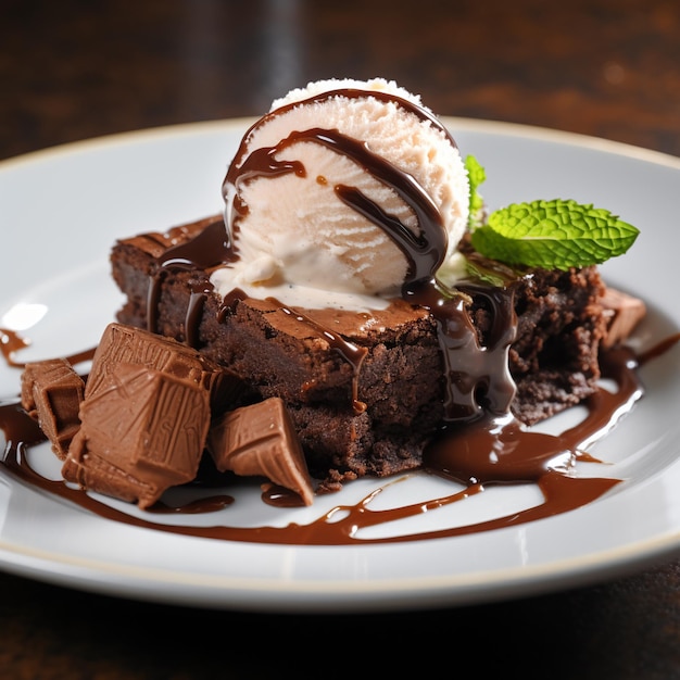 Chocolate brownie with ice cream