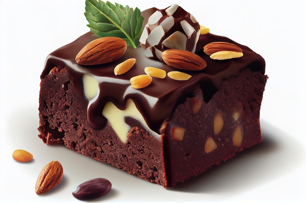Шоколадный брауни с орехами реалистичный Generative Ai