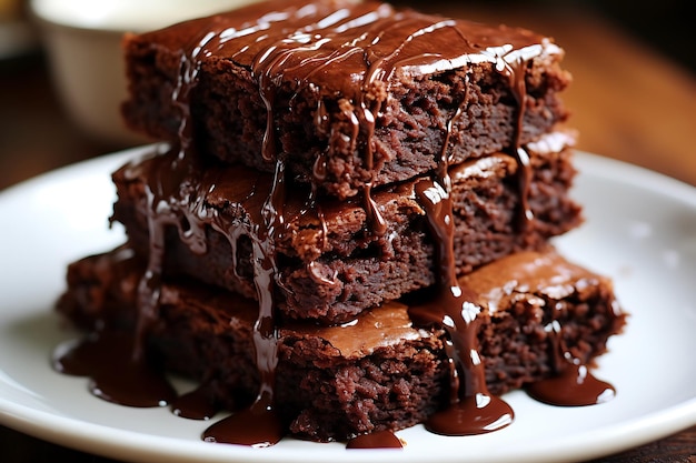 Chocolate brownies on a white plate