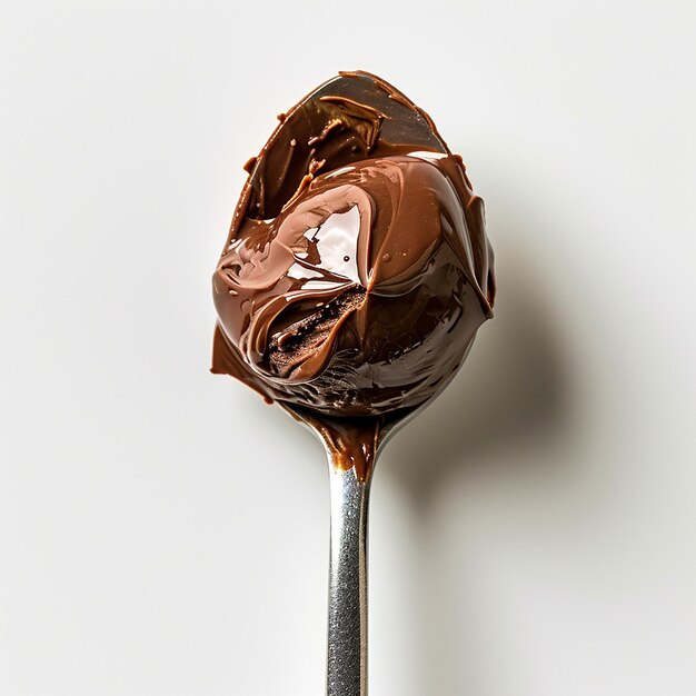 Foto cioccolato su burro su cucchiaio su sfondo bianco