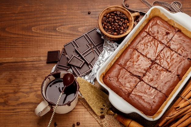 Chocolate cake on a baking sheet