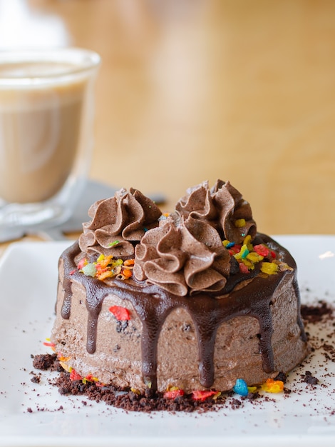 Chocolate Cake and Candy with Coffee