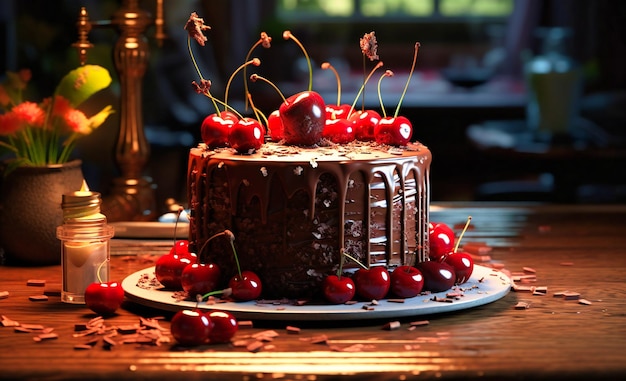 Chocolate cake and cherry