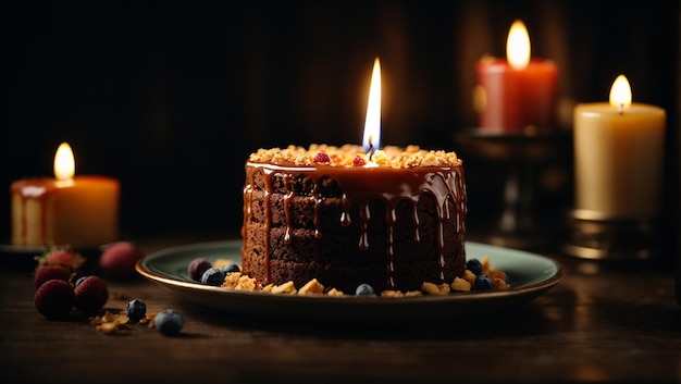 Foto torta al cioccolato da vicino sullo sfondo