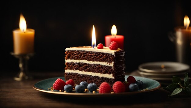 Chocolate cake close up in the background