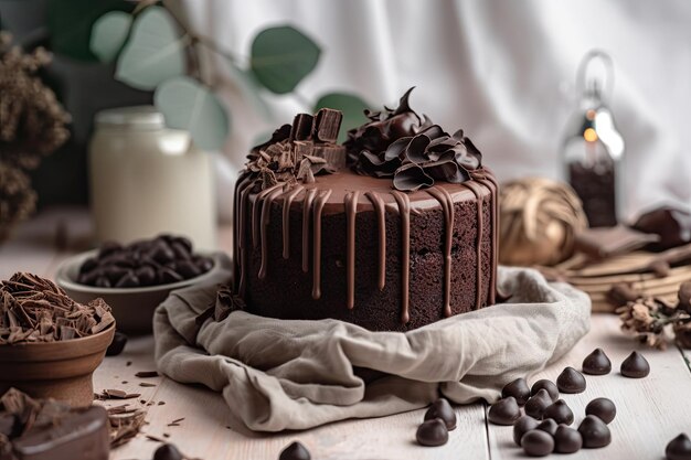 テーブルの上のチョコレートケーキのデザート