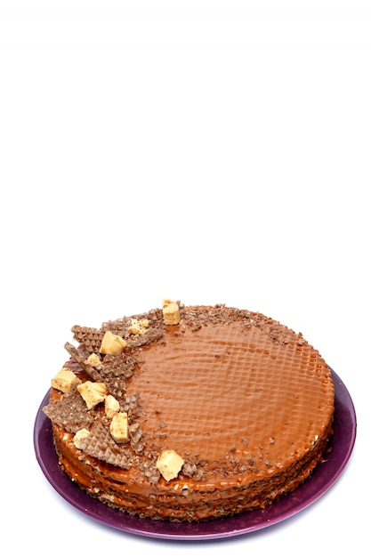 Chocolate cake, isolated on a white background