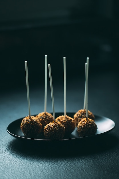 Chocolate cake pops on a plate