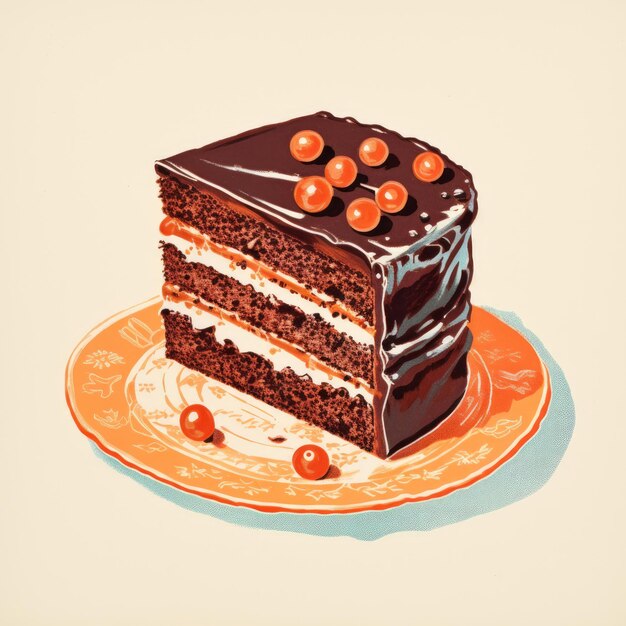 Chocolate cake in retro style Generative AI