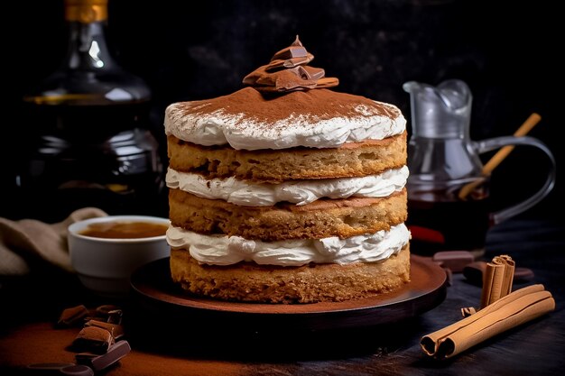 Chocolate cake sweet pastry dessert with cream layered Ai generated