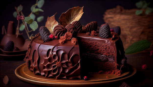 Chocolate cake on the table holiday treat