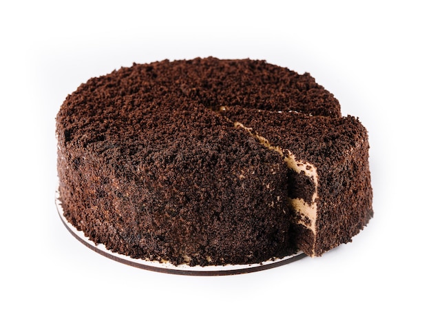 Chocolate cake on top view isolated