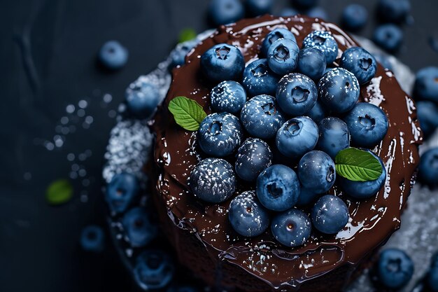 Chocolate Cake Topped with Blueberries and Hazelnuts