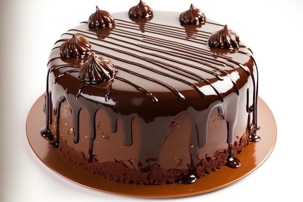 Chocolate Cake on a White Background with Chocolate Fudge Drizzled Icing