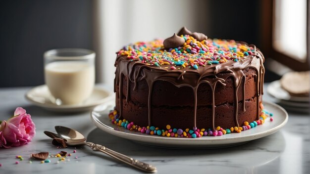 chocolate cake with berries photo