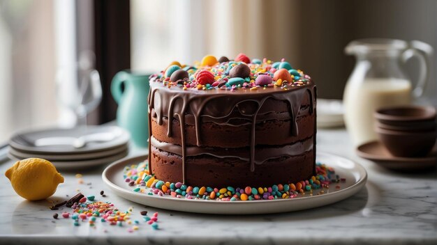 チョコレートケーキとベリーの写真